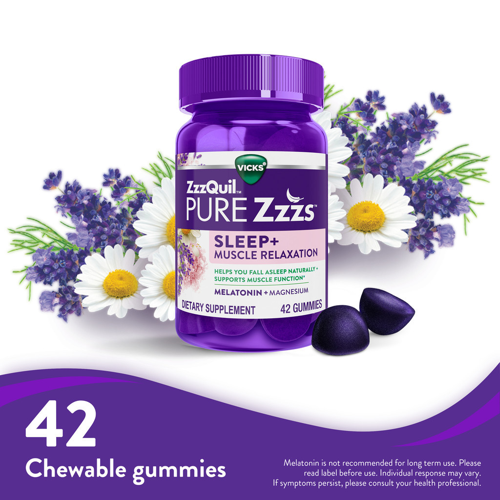 Vicks ZzzQuil PURE Zzzs Sleep + Muscle Relaxation Gummies 42-count