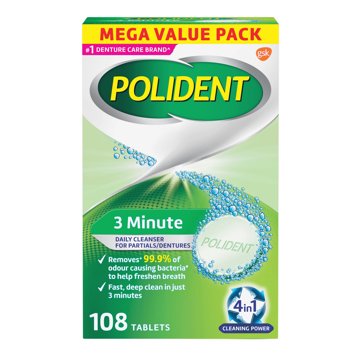 Polident Denture Cleanser 3 Minutes 108s Mega Value Pack