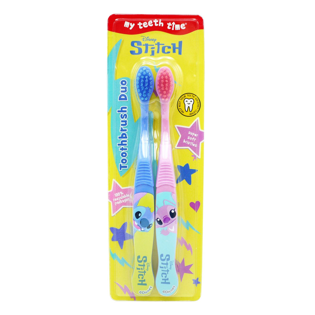Disney Stitch My Teeth Time Super Soft Toothbrushes Twin Pack