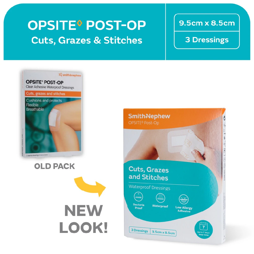Smith & Nephew Opsite Post-Op Waterproof Dressings 3s 9.5cm x 8.5cm